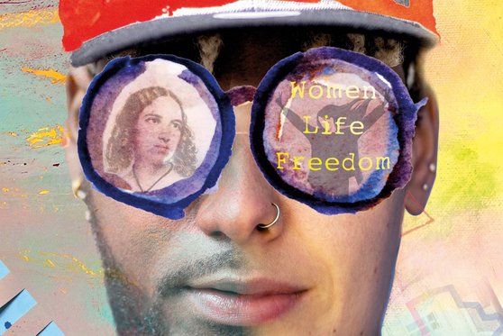 Collage Diversity Study Weeks Face collage. Fanny Hensel and "Frau.Leben.Freiheit" are reflected in the glasses