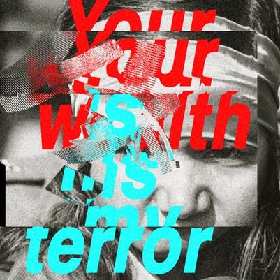 Your wealth is my terror Ein Gesicht, verdeckt vom Projekttitel